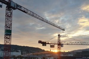 Two tower cranes